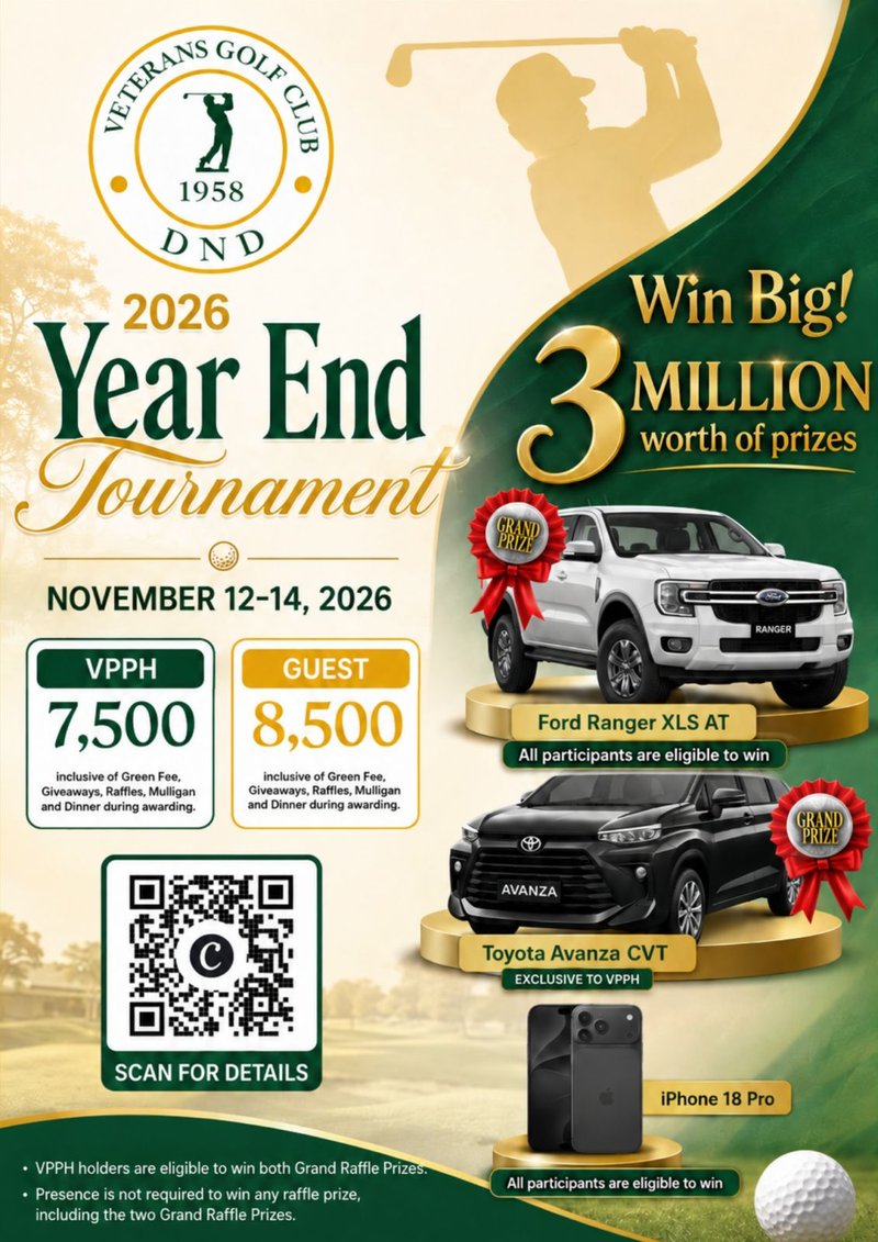 2026 Year End Tournament poster, November 12-14, 2026: VPPH 7,500, Guest 8,500, 3 million worth of prizes